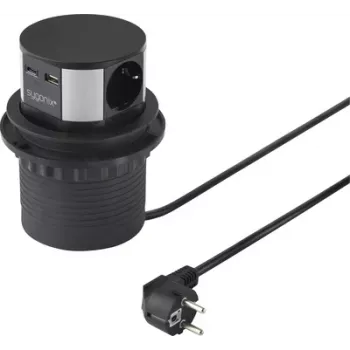 Sygonix SY-6887466 3-násobná predlžovacia zásuvka veža, čierna/strieborná, 1,5 m kábel, 3 Schuko zásuvky, 3680 W, podsvietený vypínač