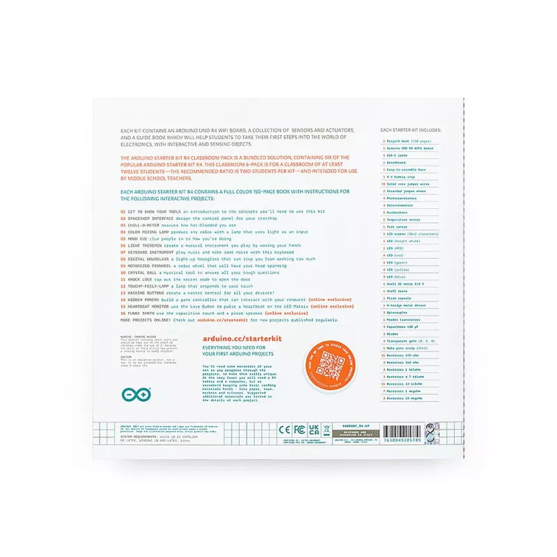 Arduino Starter Kit R4 Classroom Pack, 6 x Arduino Starter Kit R4, pre skupinu od 12 osôb (K000007_R4-6P)