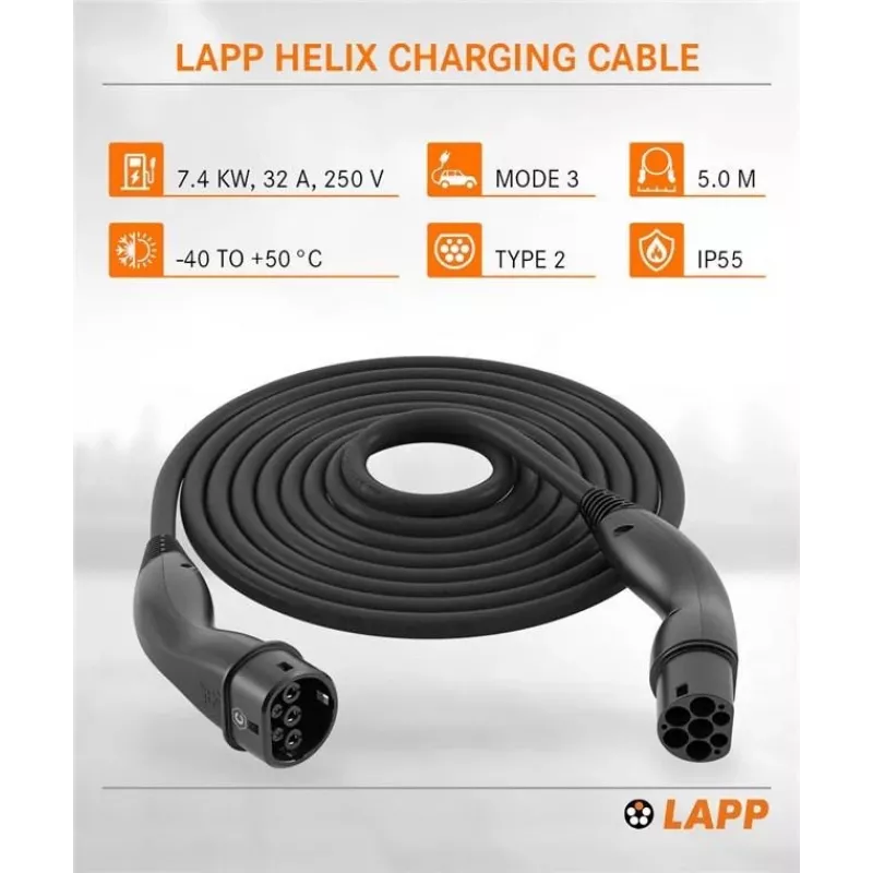 LAPP MOBILITY HELIX® Type 2 nabíjací kábel, 7,4 kW, 5 m, čierna 61794