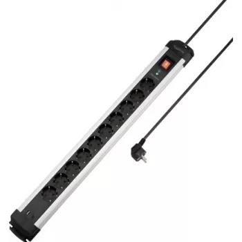 Sygonix SY-6807136 10-násobná prepäťová ochranná zásuvková lišta, Schuko, 1,5 m kábel, čierna/strieborná