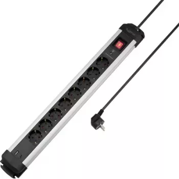 Sygonix SY-6807134 8-násobná prepäťová ochranná zásuvková lišta, čierna/strieborná, 1,5m kábel