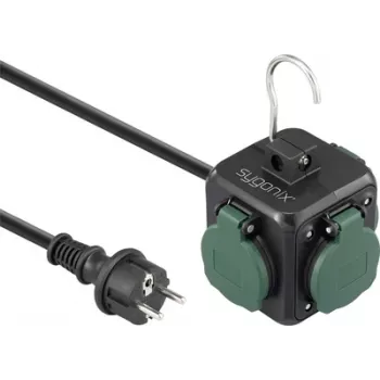Sygonix SY-6903362 Zásuvková kocka so 4 ochrannými zásuvkami a 2 USB portami, čierna/zelená
