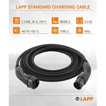 LAPP MOBILITY Type 2 EV nabíjací kábel, 7,4 kW, 5 m, čierna (61780)
