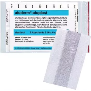 SÖHNGEN aluderm®-aluplast elastická rolka náplasti na rany, 6 cm x 1 m, sterilná, jednotlivo zatavené úseky
