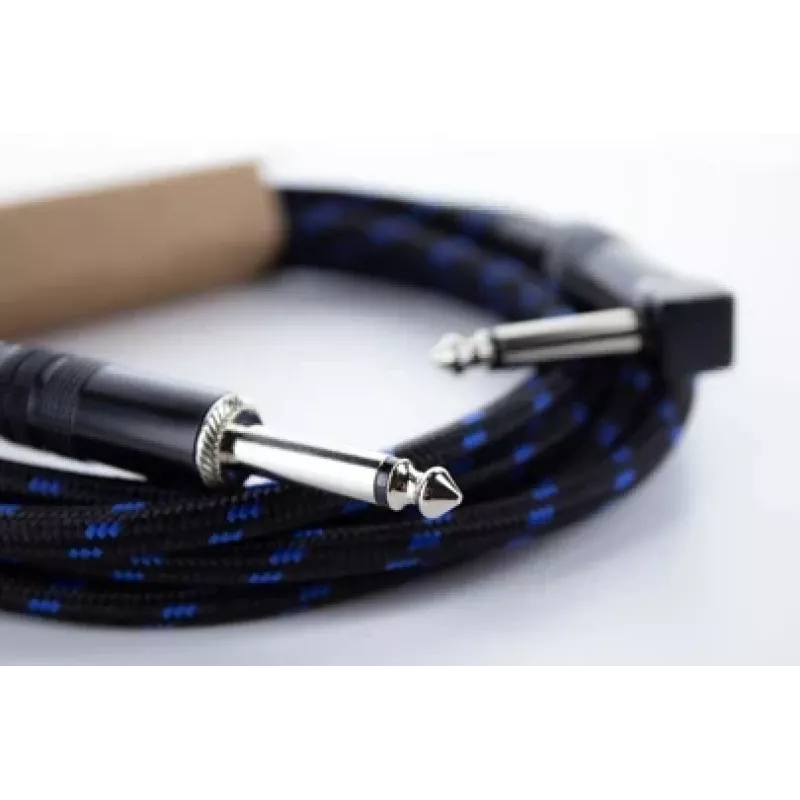 Cordial 14780 inštrumentálny kábel 3 m – 6,3 mm TS jack na 6,3 mm TS jack, čierny/modrý textilný plášť