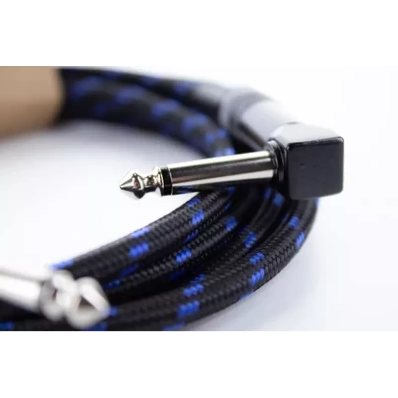 Cordial 14780 inštrumentálny kábel 3 m – 6,3 mm TS jack na 6,3 mm TS jack, čierny/modrý textilný plášť