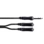 Cordial 14882 6,3mm stereo jack Y adaptér kábel, 1x konektor samec na 2x konektor samica, 0,3m, čierny PVC