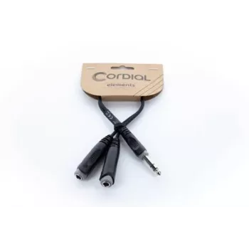 Cordial 14882 6,3mm stereo jack Y adaptér kábel, 1x konektor samec na 2x konektor samica, 0,3m, čierny PVC