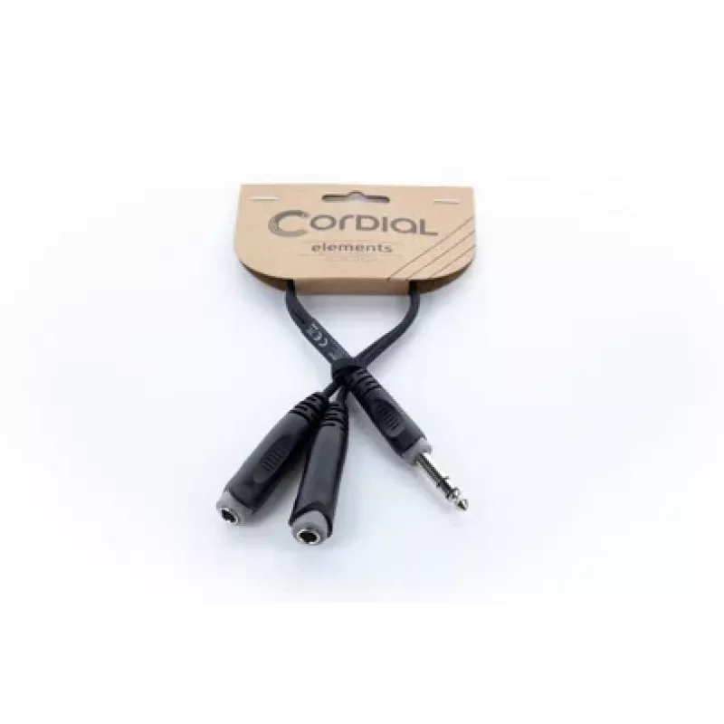 Cordial 14882 6,3mm stereo jack Y adaptér kábel, 1x konektor samec na 2x konektor samica, 0,3m, čierny PVC