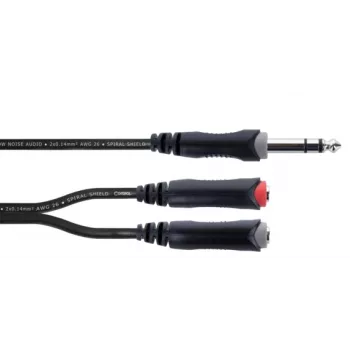 Cordial 14890 audio Y adaptér kábel 6,3mm stereo jack konektor samec na 2x 6,3mm mono jack konektor samica 0,30m čierny PVC twin kábel