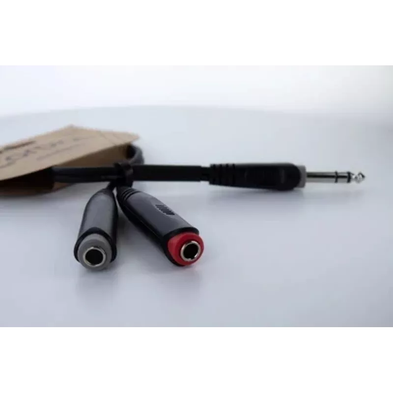 Cordial 14890 audio Y adaptér kábel 6,3mm stereo jack konektor samec na 2x 6,3mm mono jack konektor samica 0,30m čierny PVC twin kábel