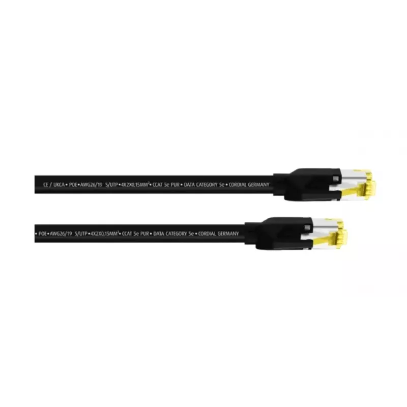 Cordial 15537 CAT 5e S/UTP patch kábel, RJ45, 3 m, čierny PUR plášť