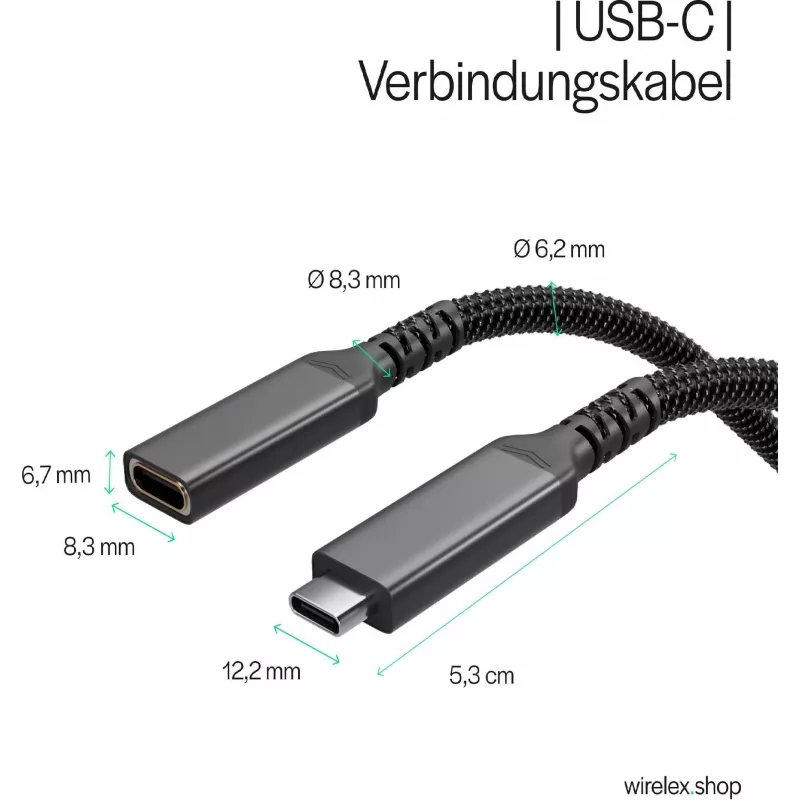 S CONN Flexline USB-C predlžovací kábel, USB-C konektor samec na USB-C konektor samica, USB 3.2 Gen 2, 100W PD, 4K@60Hz, textilný obal, 1,5m, čierny FL31-74006