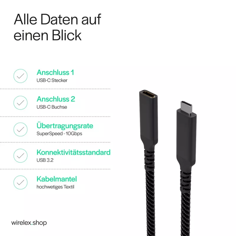 S CONN Flexline USB-C predlžovací kábel, USB-C konektor samec na USB-C konektor samica, USB 3.2 Gen 2, 100W PD, 4K@60Hz, textilný obal, 1,5m, čierny FL31-74006