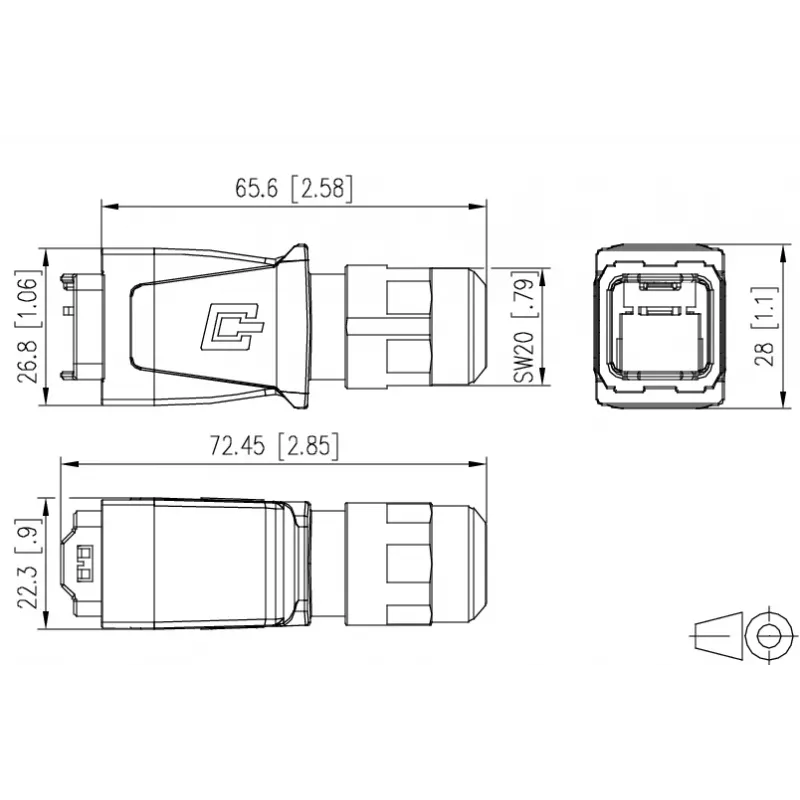 METZ BTR 14010850C0ME priemyselné IP67 V14 RJ45 konektorové puzdro, Push-Pull, prázdne