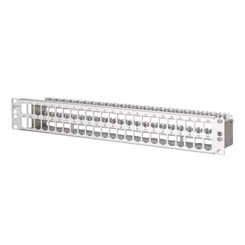METZ CONNECT 130924-00-E MPP48 48-portový patch panel, nehrdzavejúca oceľ, 1,5U, neosadený