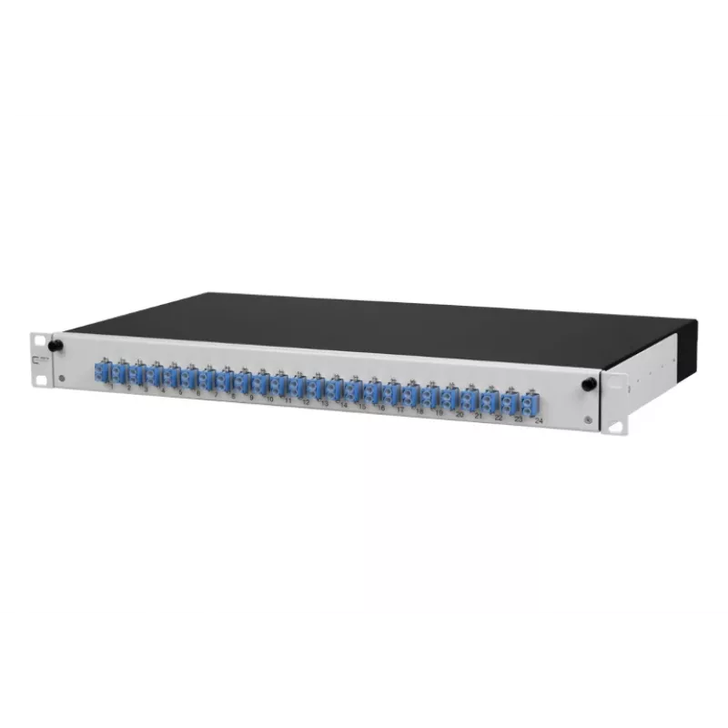 METZ CONNECT 1502697424-E Cat.6A tienený 24-portový 1U patch panel, bez nástrojov IDC, svetlosivá