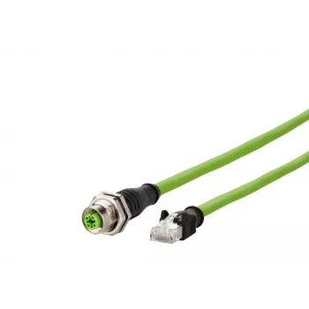 METZ CONNECT 142M4D25050 M12 priemyselný Ethernet patch kábel, CAT 5e S/UTP, 5 m, zelený PUR plášť, odolný voči kyselinám/ozónu/UV, vhodný pre energetické reťaze