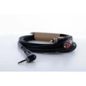 Cordial 14858 3,5 mm stereo jack na 2x RCA Phono audio Y-adapterový kábel, 1 m, čierny PVC dvojitý kábel