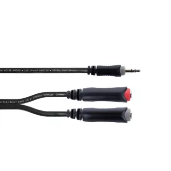 Cordial 14892 Audio Y-adapterový kábel, 3,5 mm stereo jack samec na dva 6,3 mm mono jack samica, 0,3 m, čierne PVC