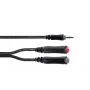Cordial 14892 Audio Y-adapterový kábel, 3,5 mm stereo jack samec na dva 6,3 mm mono jack samica, 0,3 m, čierne PVC