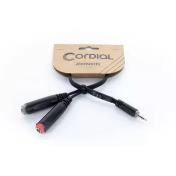 Cordial 14892 Audio Y-adapterový kábel, 3,5 mm stereo jack samec na dva 6,3 mm mono jack samica, 0,3 m, čierne PVC