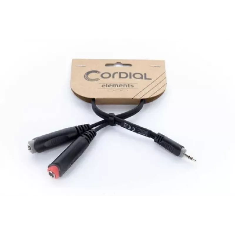 Cordial 14892 Audio Y-adapterový kábel, 3,5 mm stereo jack samec na dva 6,3 mm mono jack samica, 0,3 m, čierne PVC