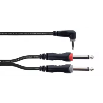 Cordial 14866 audio Y-adapter kábel 3,5 mm stereo na 2x 6,3 mm mono 1 m čierny