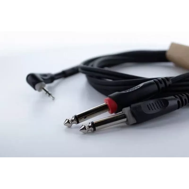 Cordial 14866 audio Y-adapter kábel 3,5 mm stereo na 2x 6,3 mm mono 1 m čierny