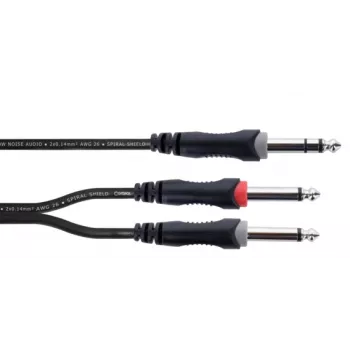 Cordial 14877 audio Y-adapter kábel 6,3 mm stereo jack konektor samec na 2x 6,3 mm mono jack konektor samec 1,5 m čierny PVC dvojitý kábel