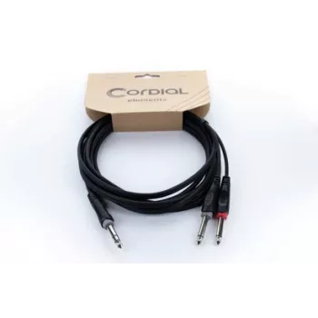 Cordial 14877 audio Y-adapter kábel 6,3 mm stereo jack konektor samec na 2x 6,3 mm mono jack konektor samec 1,5 m čierny PVC dvojitý kábel