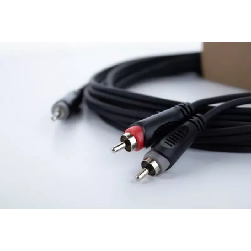 Cordial 14856 3,5 mm jack na 2x RCA audio Y-adapter kábel, 3 m, čierne PVC, dvojitý kábel
