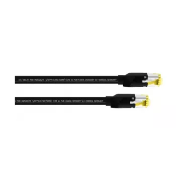 Cordial 15539 CAT 5e S/UTP RJ45 patch kábel, 10 m, čierny PUR plášť, Gigabit Ethernet