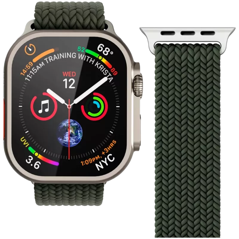 VONMÄHLEN Woven Loop pre Apple Watch 44/45/46/49 mm, olivový