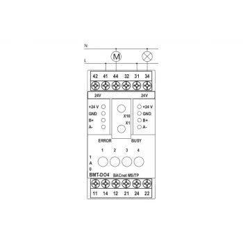 METZ BMT-F-DO4 BACnet MS/TP poľné zariadenie so 4 reléovými výstupmi, 4 univerzálnymi vstupmi, 2 analógovými výstupmi, RS485, montáž na DIN lištu, 24V AC/DC 110886132170