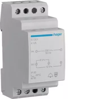 Hager ST301 zvončekový transformátor 230V na 8V/12V AC, 0,5A, DIN lišta