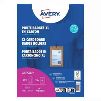 Avery 4839XL sada držiakov na menovky so šnúrkou na krk, A6, 105 x 148 mm, 50 sád, modré šnúrky