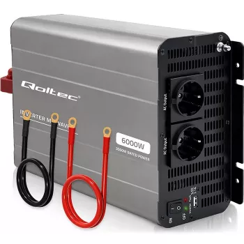 Qoltec modifikovaný sínusový menič 12V na 230V 3000W/6000W s USB, kompatibilný s LiFePO4 GEL AGM