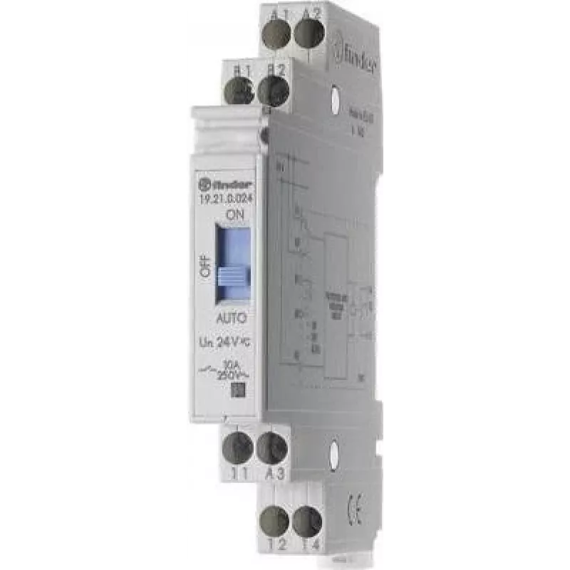 Finder 19.21.0.024 súmrakový spínač s časovačom a spätnoväzbovým kontaktom, 1 CO 10 A, 24 V AC/DC