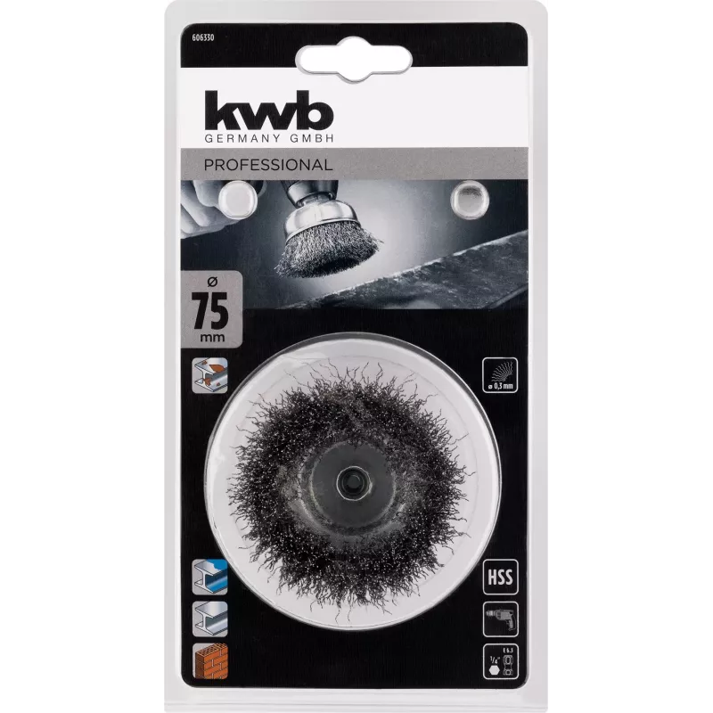 kwb kotúčová kefa - skrútený uzol - 0,3 mm - 6 mm - 7,5 cm - kov - kameň - kov (606330)