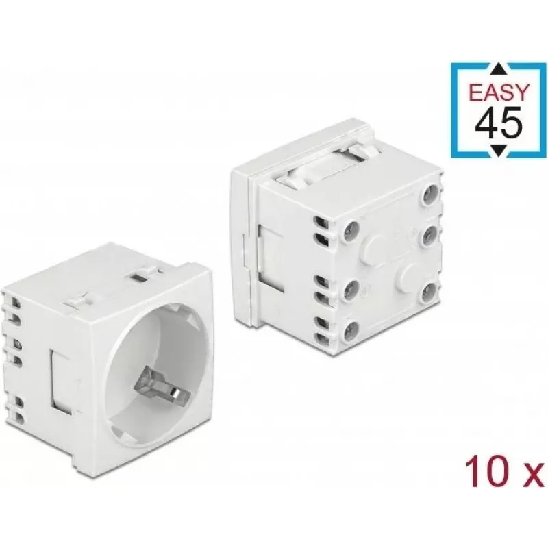 Delock Easy 45 Typ F zásuvka so shutter, Biela RAL 9003, 16 A, 250 V, balenie 10 ks 81324