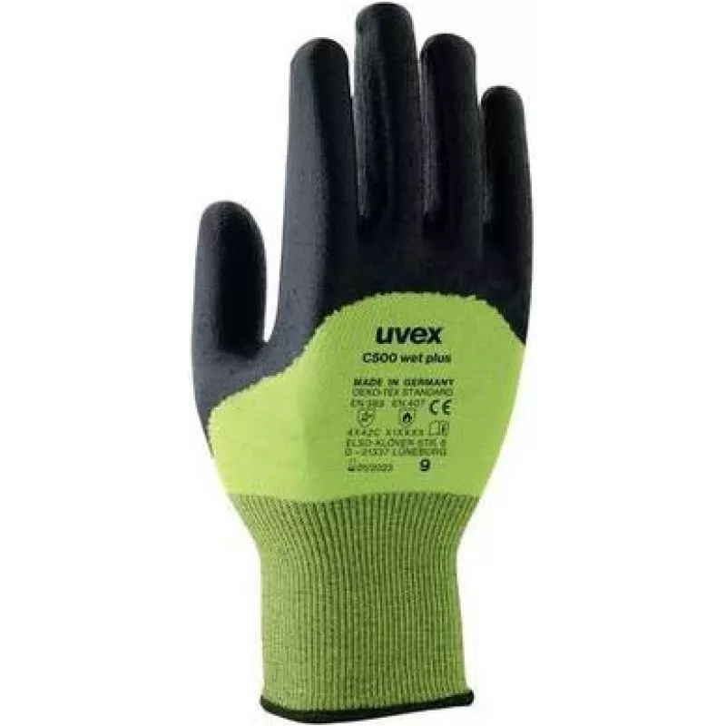 Uvex rukavice pletené HS C500 wet plus protiřezné rukavice, veľkosť 7, antracitová/limetková 6049607