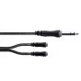 Cordial 14886 audio Y adaptérový kábel 6,3 mm stereo jack konektor samec na 2x 3,5 mm stereo jack konektor samica 0,3 m čierny PVC dvojitý kábel