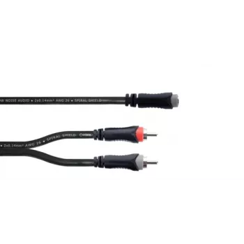 Cordial 14889 audio Y adaptérový kábel 3,5mm stereo jack konektor samica na 2x RCA konektor samica 0,3m čierny PVC dvojitý kábel