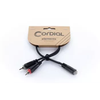 Cordial 14889 audio Y adaptérový kábel 3,5mm stereo jack konektor samica na 2x RCA konektor samica 0,3m čierny PVC dvojitý kábel