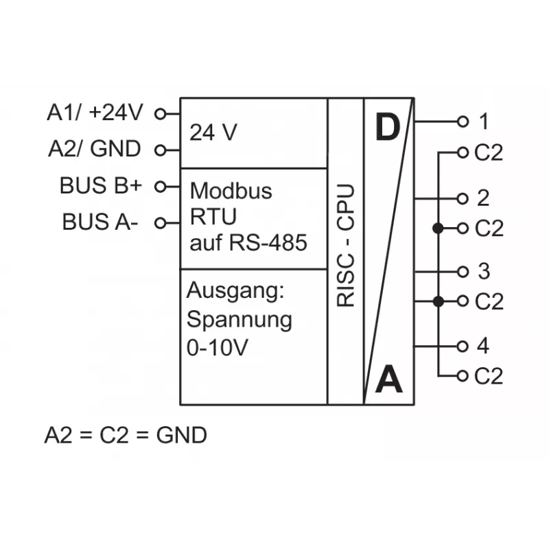 METZ MR-F-AO4 Modbus RTU modul analógových výstupov, 4 kanály, RS485, 16-bit, DIN lišta 110835130270