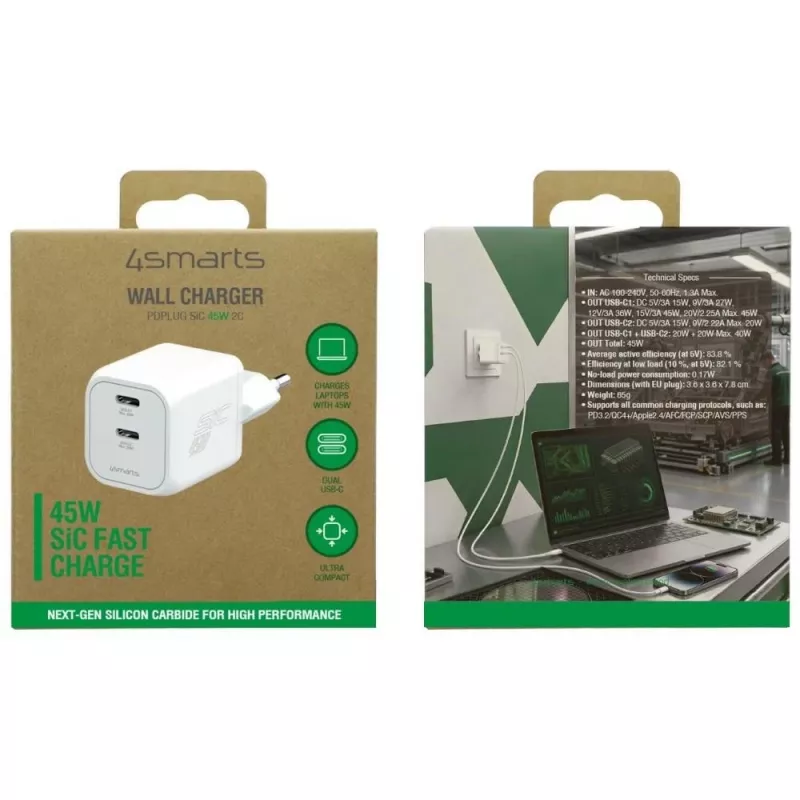 4smarts PDPlug SiC Dual 45W 2C biela nástenná nabíjačka