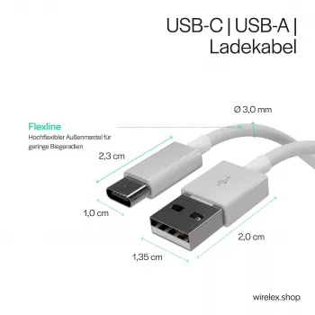 Flexline USB nabíjací a synchronizačný kábel, USB-A na USB-C, 2.0, ABS, biela, 0,5m (FL31-13040)