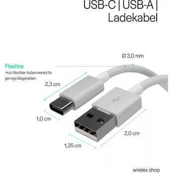 FLEXLINE FL31-13043 USB-A na USB-C nabíjací a synchronizačný kábel, 2.0, ABS, biela, 2m