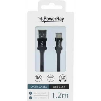 PowerRay USB-C na USB-A dátový a nabíjací kábel, 1,2 m, textilný čierny PR-DCUC120TBK
